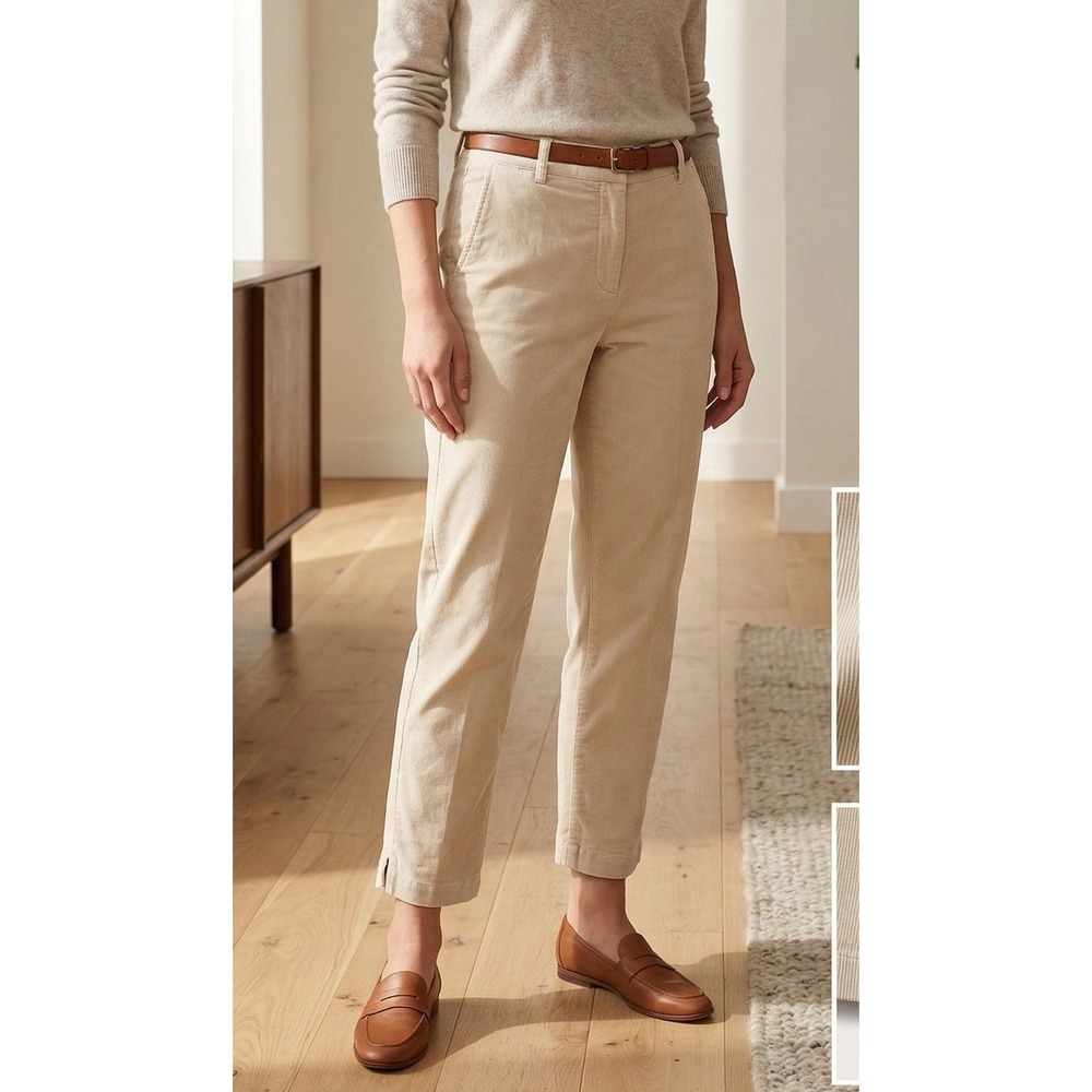 Dockers Linen Blend Tapered Cropped Pants Women's 14 Beige Stretch Slit Hem Work
